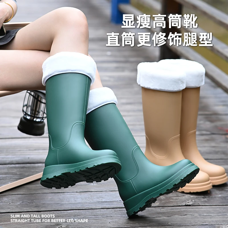 雨鞋女高筒洋气外穿大人雨靴中筒加绒保暖户外防滑工作水鞋胶鞋套
