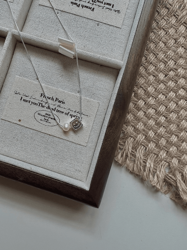 坠链均925银 韩国ins风S925纯银小众设计笑脸方形项链女简约项链