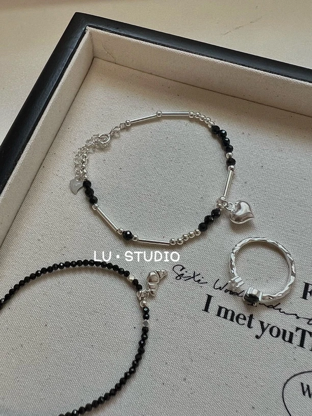 925银仿水晶手链 s925纯银 爱心吊坠手链ins风简约韩系百搭推荐