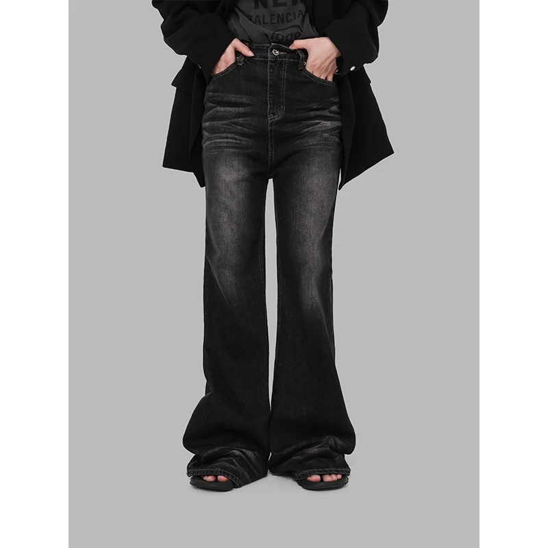 美式加长拖地喇叭牛仔裤潮流水洗做旧高个子长裤百搭时髦