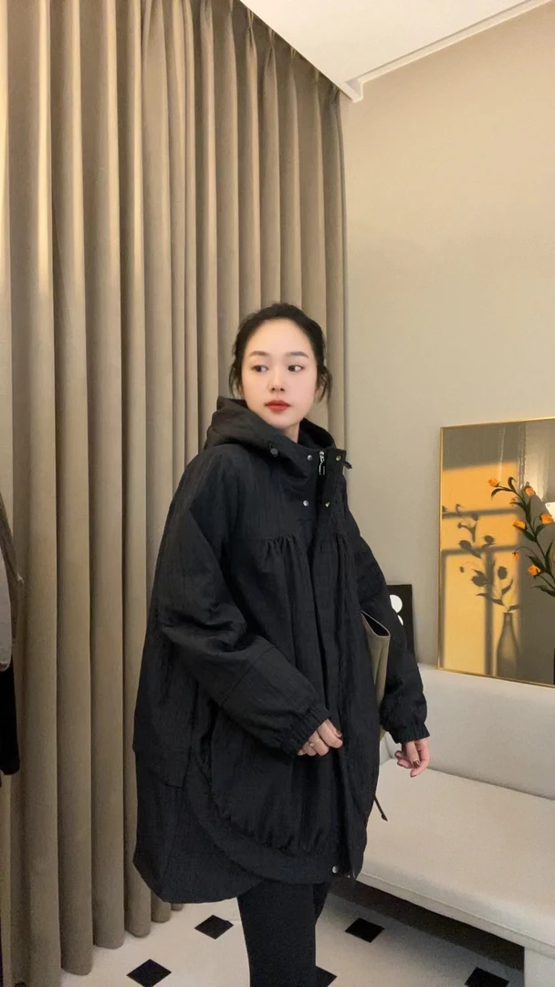 冬季新款遮肉气质中长款宽松连帽外套棉衣女W361
