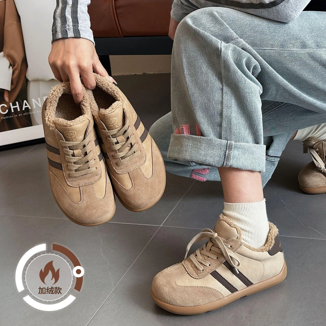 801-128大码真皮加绒德训鞋百搭复古学生高帮冬季绒款二棉鞋潮流