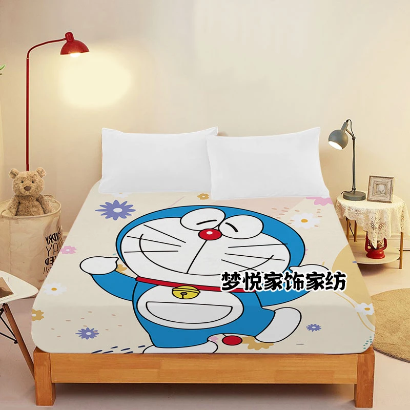 可爱机器猫双人床罩宿舍上下铺叮当猫单人床垫套蓝胖子可机洗床笠