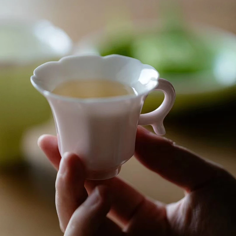 西子蓝悦兮手把茶杯桃夭粉松花黄有耳小杯花口杯水杯轻奢风