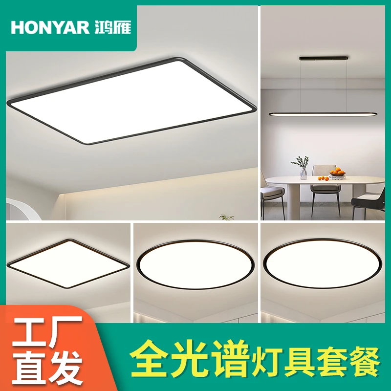 菱晶板全光谱黑色简约全屋灯具搭配简约大气家用长方形客厅灯超薄