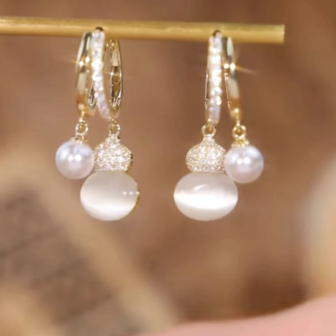 合金合成锆石耳饰  小葫芦气质百搭轻奢精致耳环