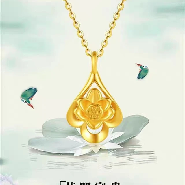 合金项链 莲花项链吊坠女小众轻奢设计