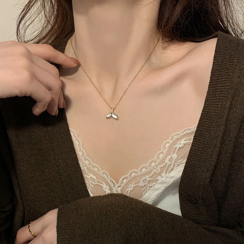 项链季贝壳美人鱼尾项链锁骨链轻奢小众设合金