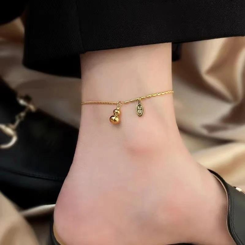 钛钢脚链   方牌葫芦脚链百搭休闲款小众设计