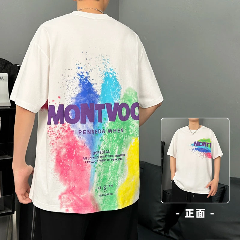 夏季短袖宽松男薄荷曼波潮百搭青少年衣服个性印花冰感半袖XH6800