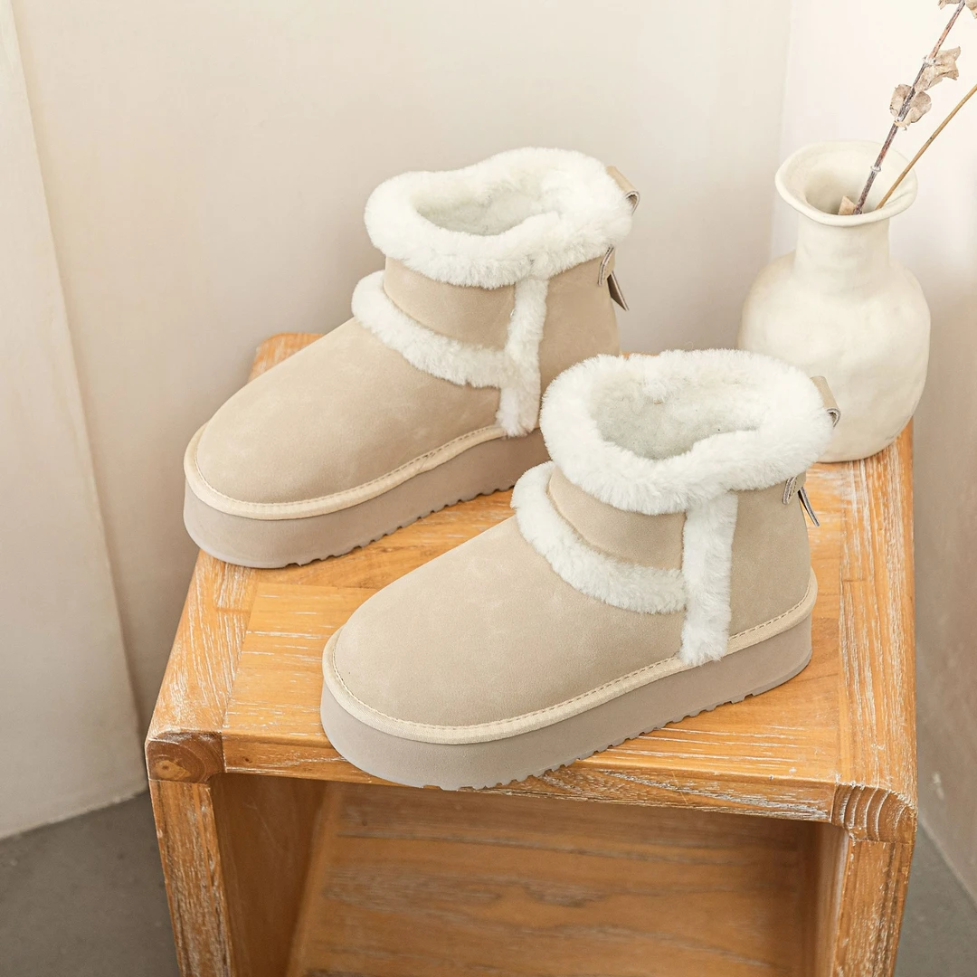 【增高4cm】2024冬雪地靴皮毛一体女防水时尚爆款百搭加厚加绒保暖