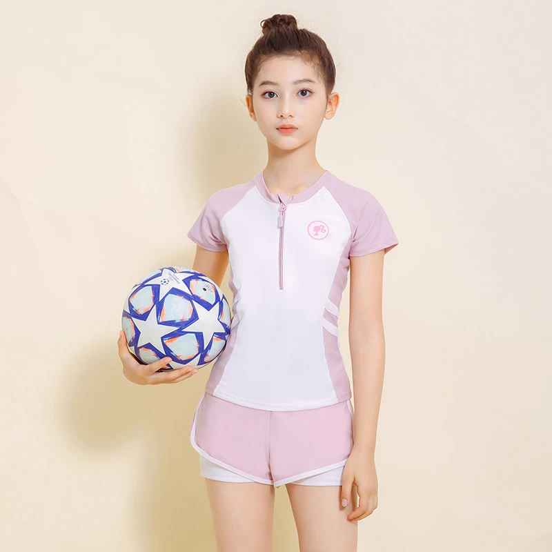 芭比儿童泳衣女孩分体女童中大童2024新款公主裙初中生保守游泳装