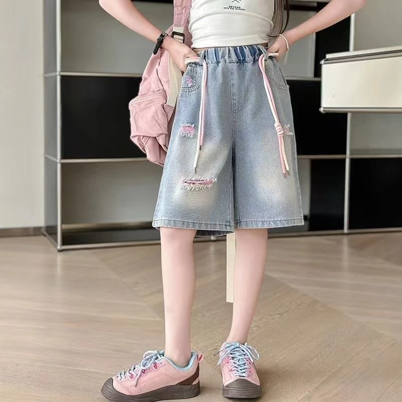 【清仓福利】女童牛仔裤大童五分裤网红炸街薄款破洞洋气宽松短裤