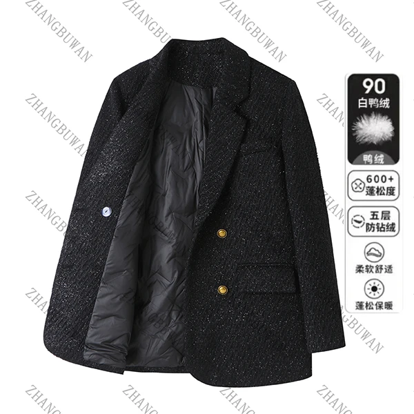 90白鸭绒西装羽绒服加厚亮丝含毛2024新款冬季外套