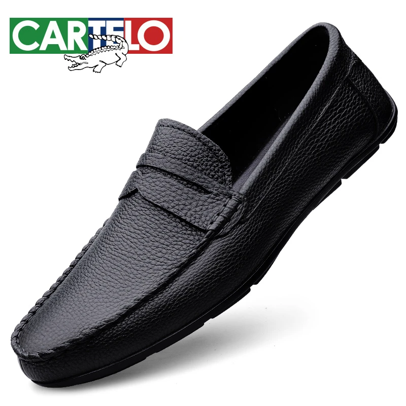 CARTELO/卡帝乐鳄鱼2023年春秋新款男士休闲皮鞋懒人一脚蹬开车鞋