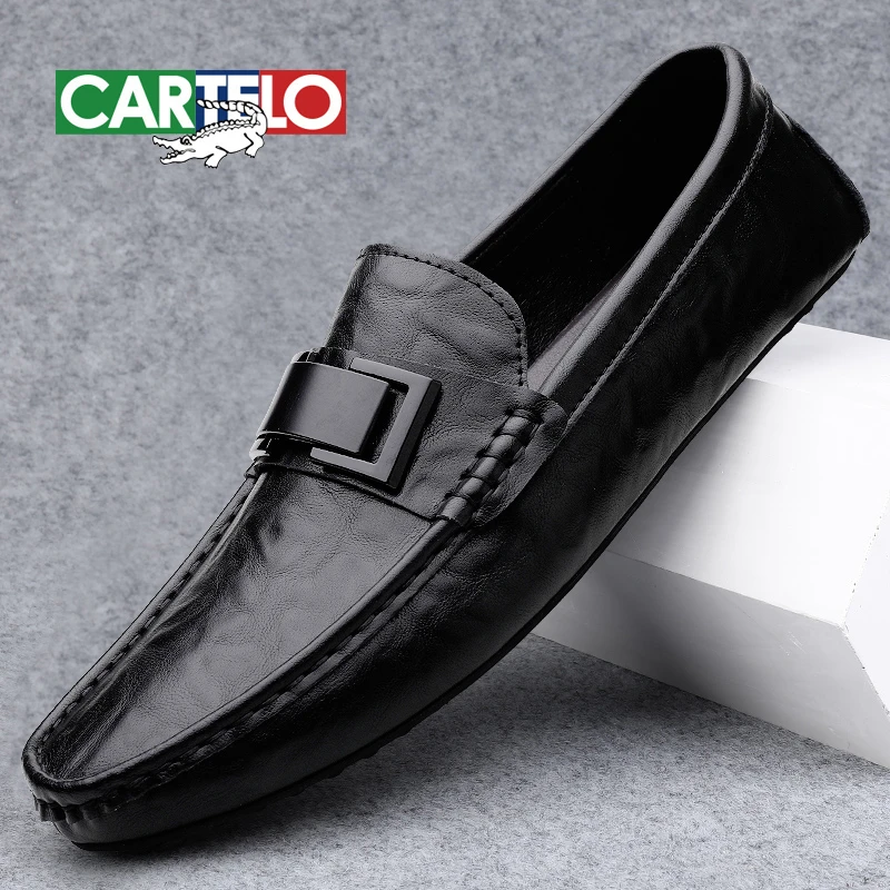 CARTELO/卡帝乐鳄鱼2023春秋款男士皮鞋休闲透气真皮软底潮流男鞋