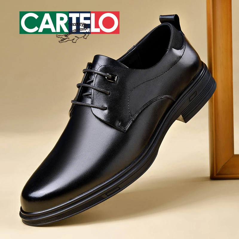 CARTELO/卡帝乐鳄鱼秋冬新款男士商务正装皮鞋光面百搭休闲男皮鞋