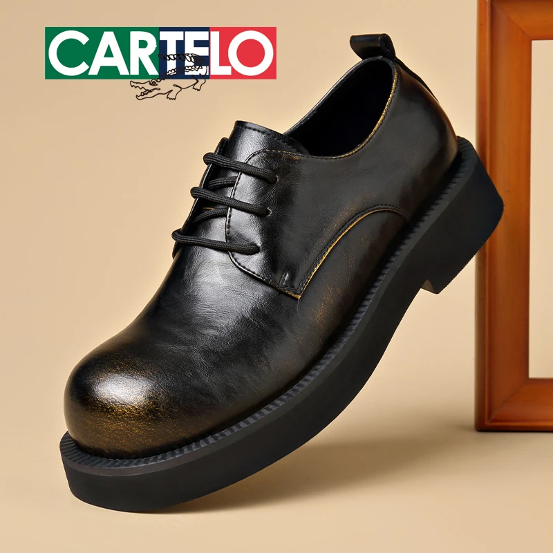 CARTELO/卡帝乐鳄鱼男士时尚百搭厚底商务英伦风圆头系带