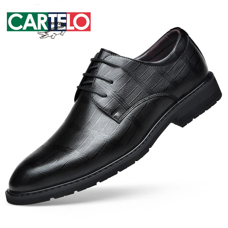 CARTELO/卡帝乐鳄鱼新款男士休闲皮鞋软底系带软面商务休闲男皮鞋