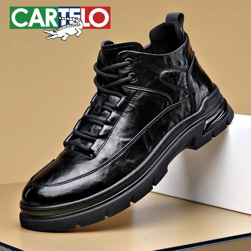 CARTELO/卡帝乐鳄鱼2023年秋冬新款男士休闲商务中帮时尚百搭皮鞋