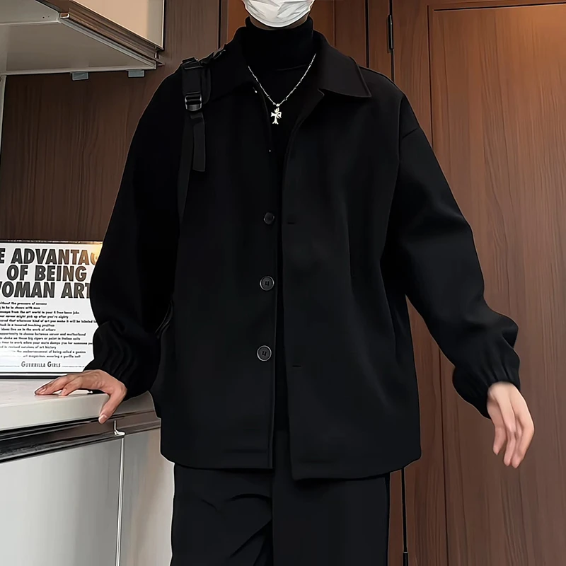 黑色短款毛呢大衣男秋冬成熟稳重男装痞帅西装外套高级感呢子风衣