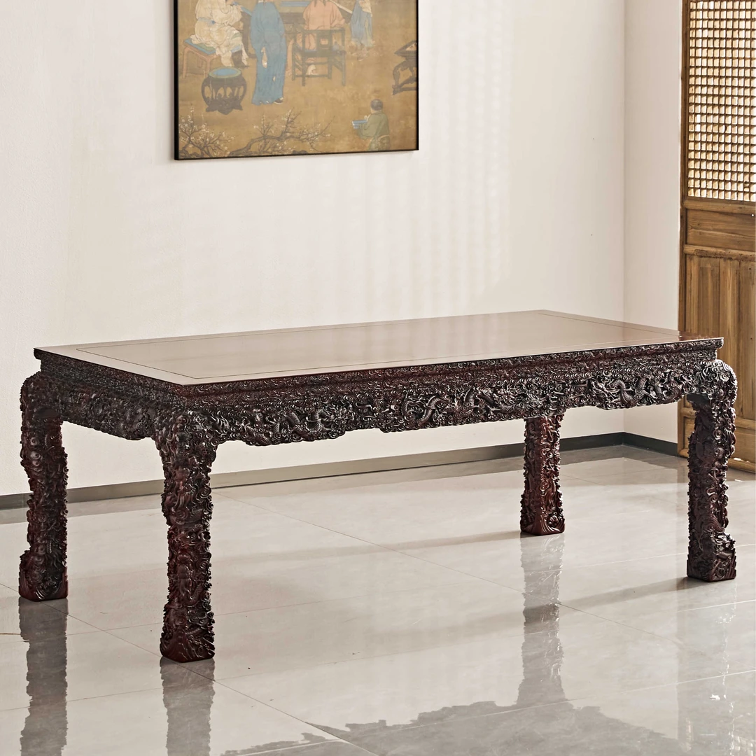 赞比亚紫檀云龙纹画案【喜器红木】148