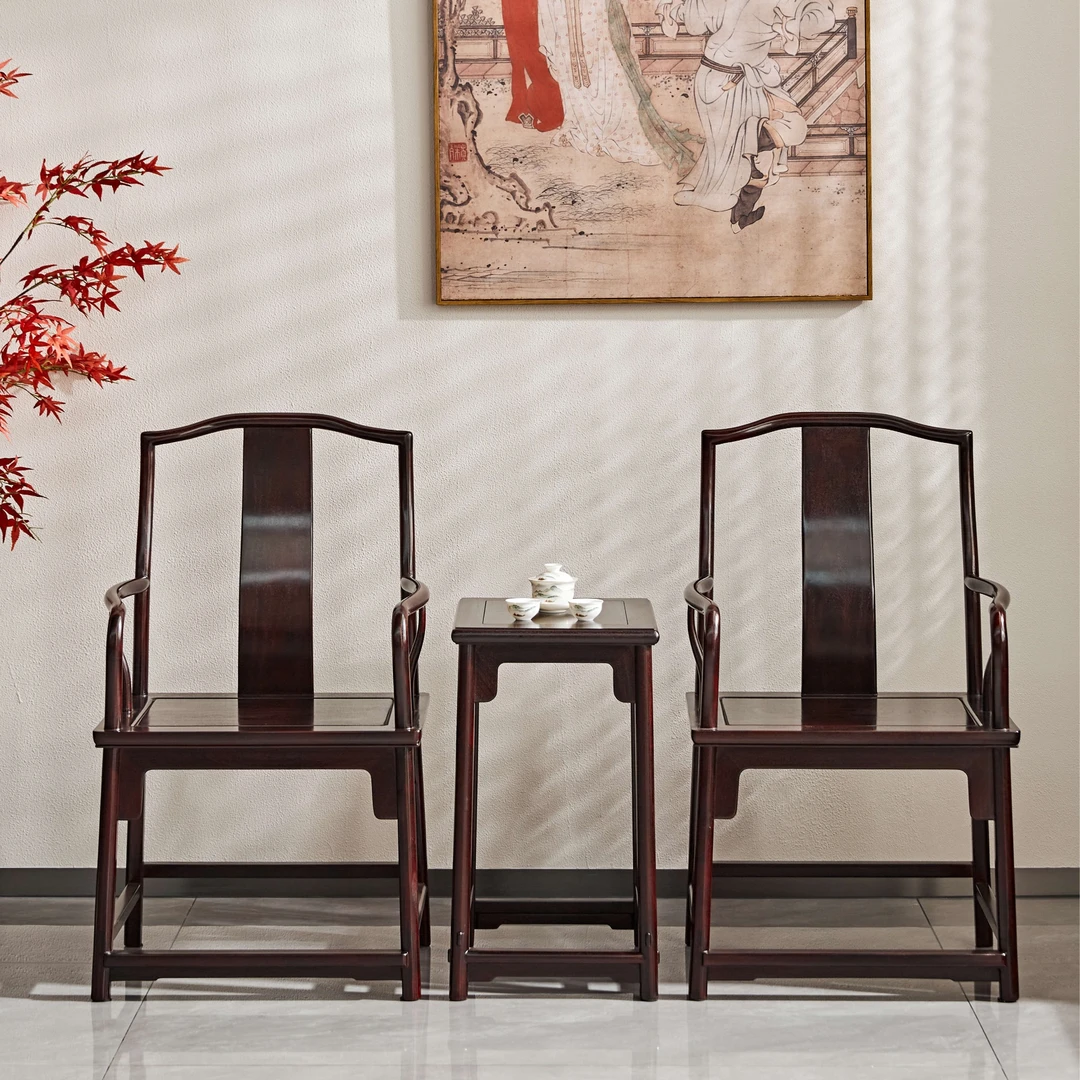 赞比亚紫檀文椅南官帽椅三件套【喜器红木】078