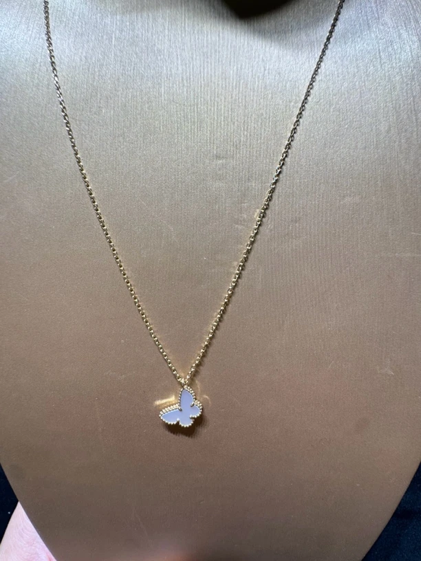 18k黄金白贝蝴蝶项链