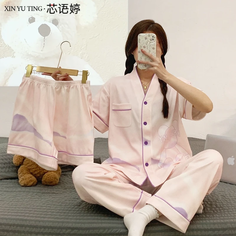 【拉拉专属】三件套睡衣夏季爆款卡通简约女士家居服套装XYT3001