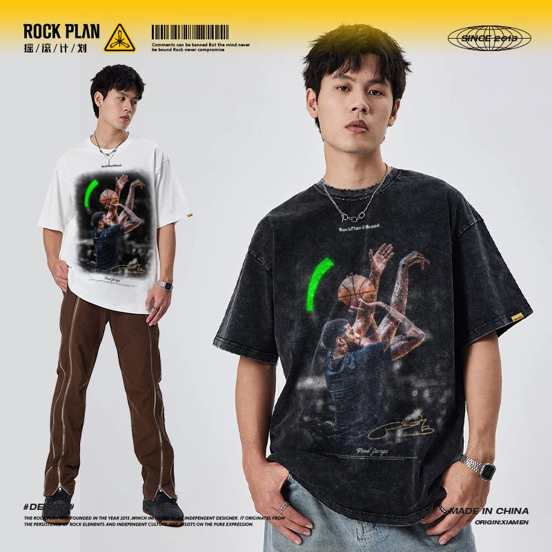摇滚计划保罗乔治美式T恤嘻哈高街短袖潮牌复古篮球衣潮牌短袖