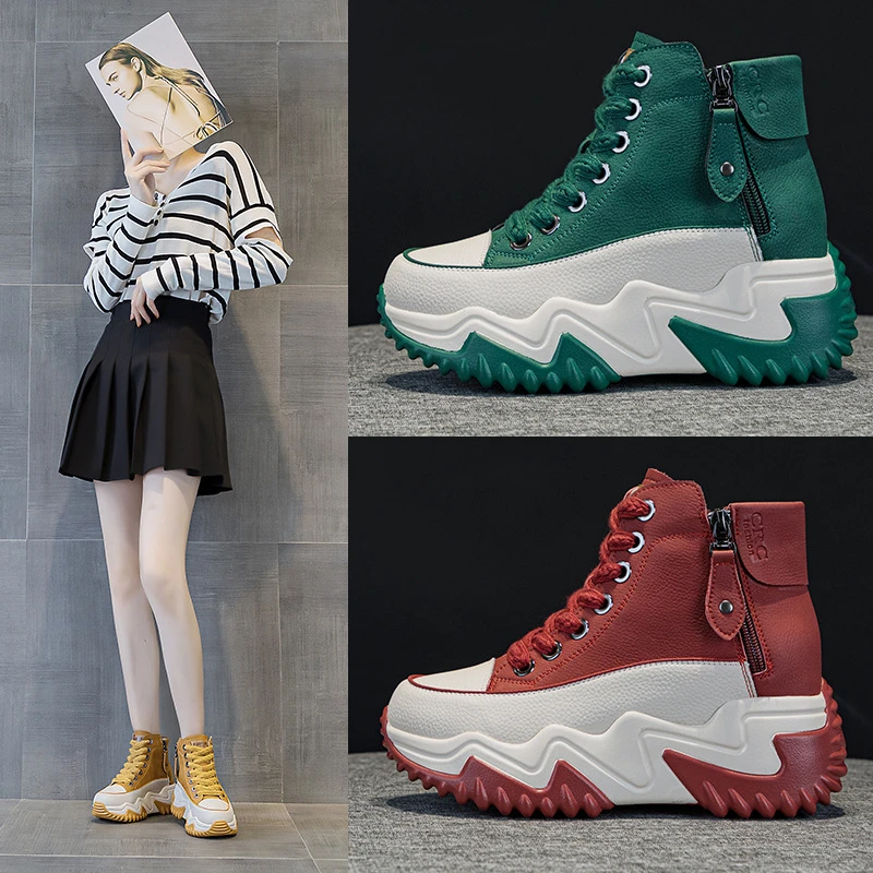 新款春秋真皮女鞋增高老爹鞋透气百搭韩版厚底松糕休闲鞋时尚运动