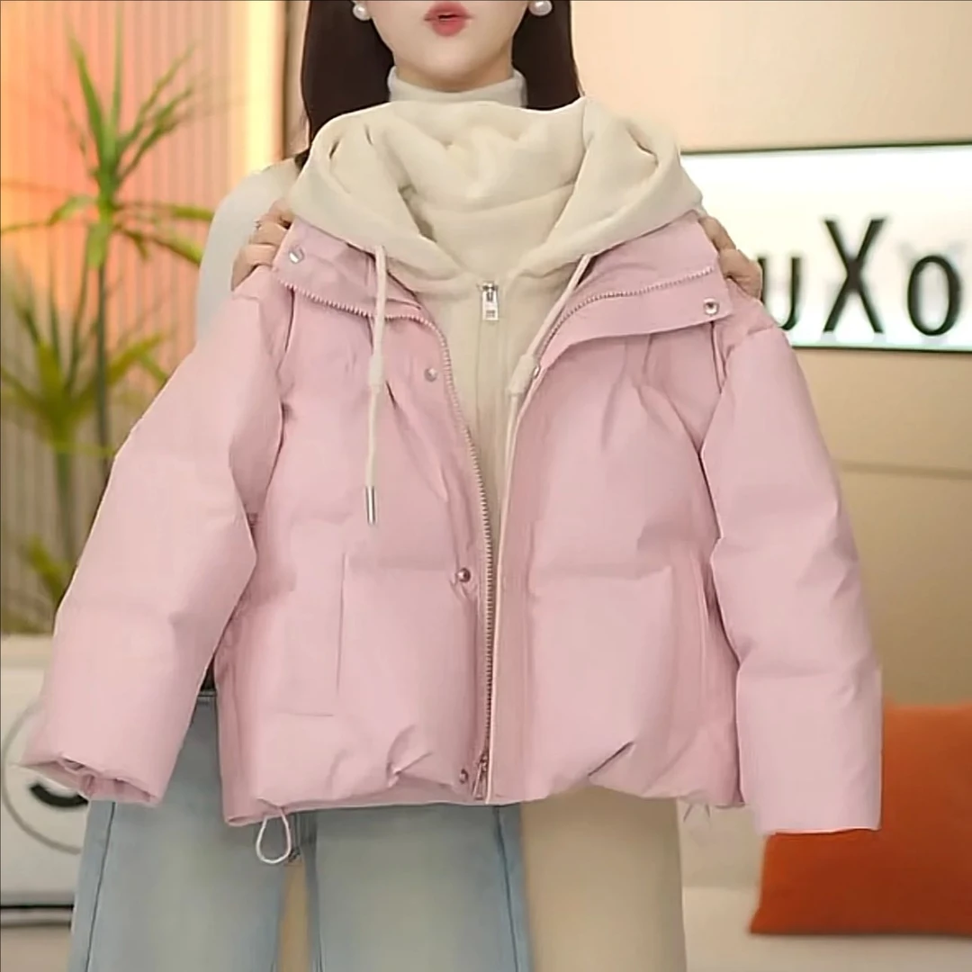 女童加厚棉服秋冬装2024新款连帽假两件韩版外套双拉链免洗袄子潮