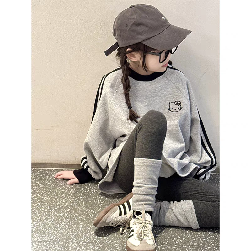 女童长袖t恤儿童上衣秋冬装2024新款洋气秋装打底衫大童加绒卫衣