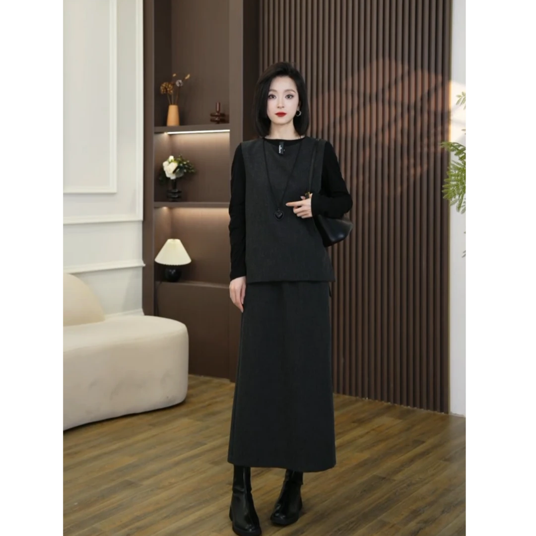 【小爽】定制时尚气质早秋套装穿搭高级感马甲显瘦半身裙三件套