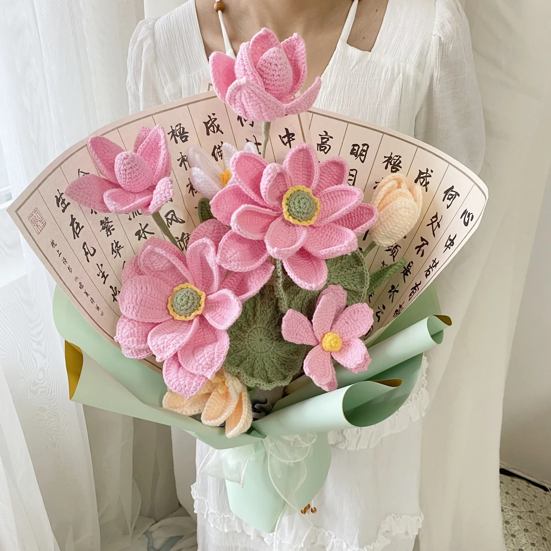 永生花荷花成品花束不染优雅高贵送长辈送闺蜜纯手工编织艺术品