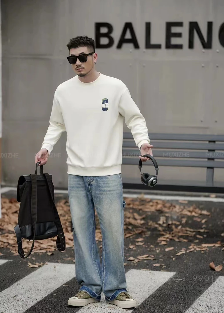 印花韩版男士学生潮版卫衣宽松阔版潮流圆领百搭休闲长袖秋冬