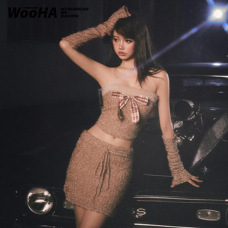 【新年】冬季新款女团风甜辣性感新年针织套装