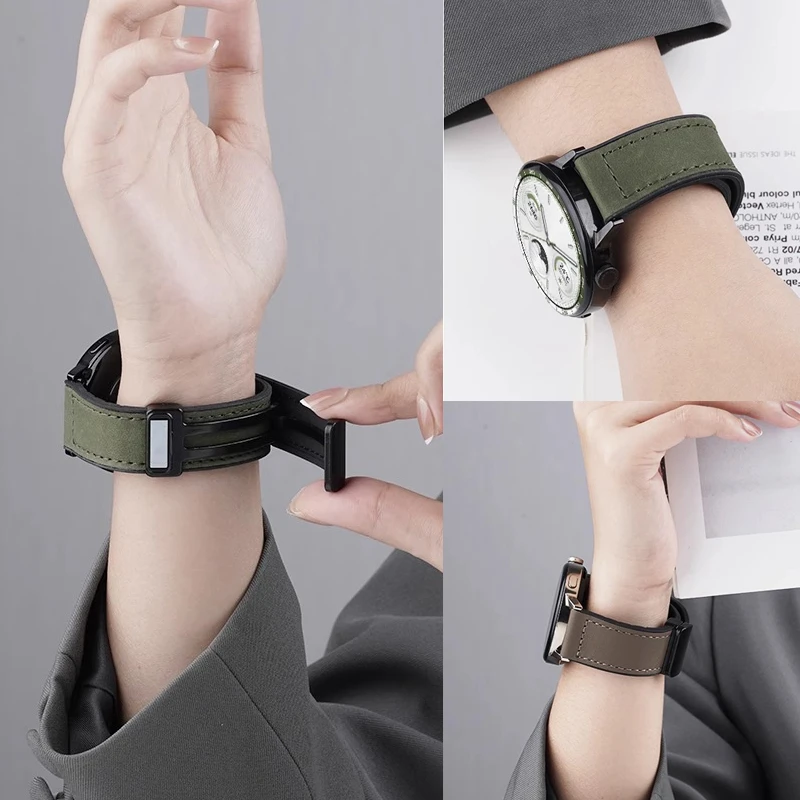 适用华为手表gt4表带gt3复古皮质gt2E男watch3运动硅胶磁吸扣表带