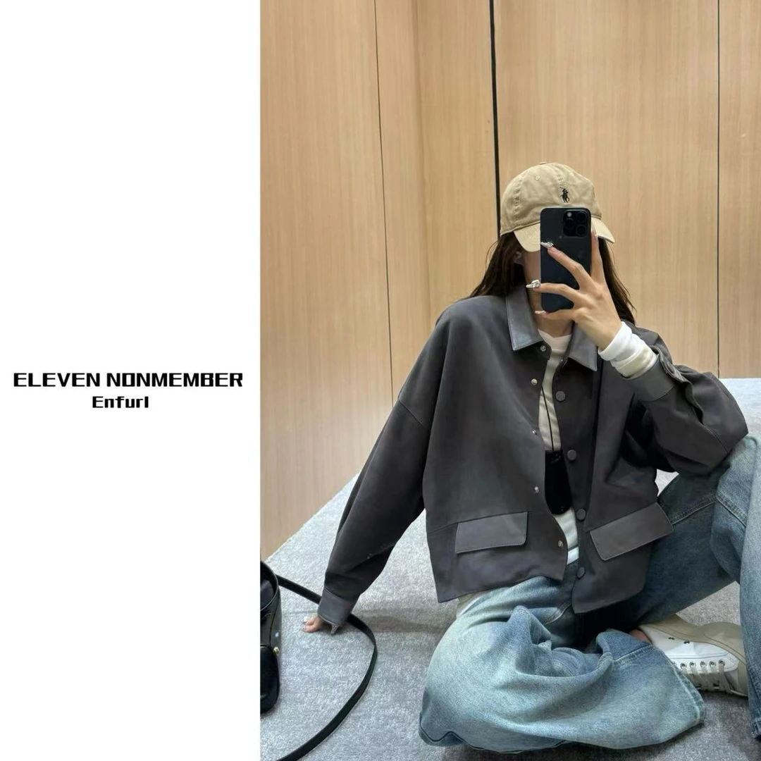 EN 2024/FW | 松弛感翻领反绒baby羊皮皮衣外套 GG28056