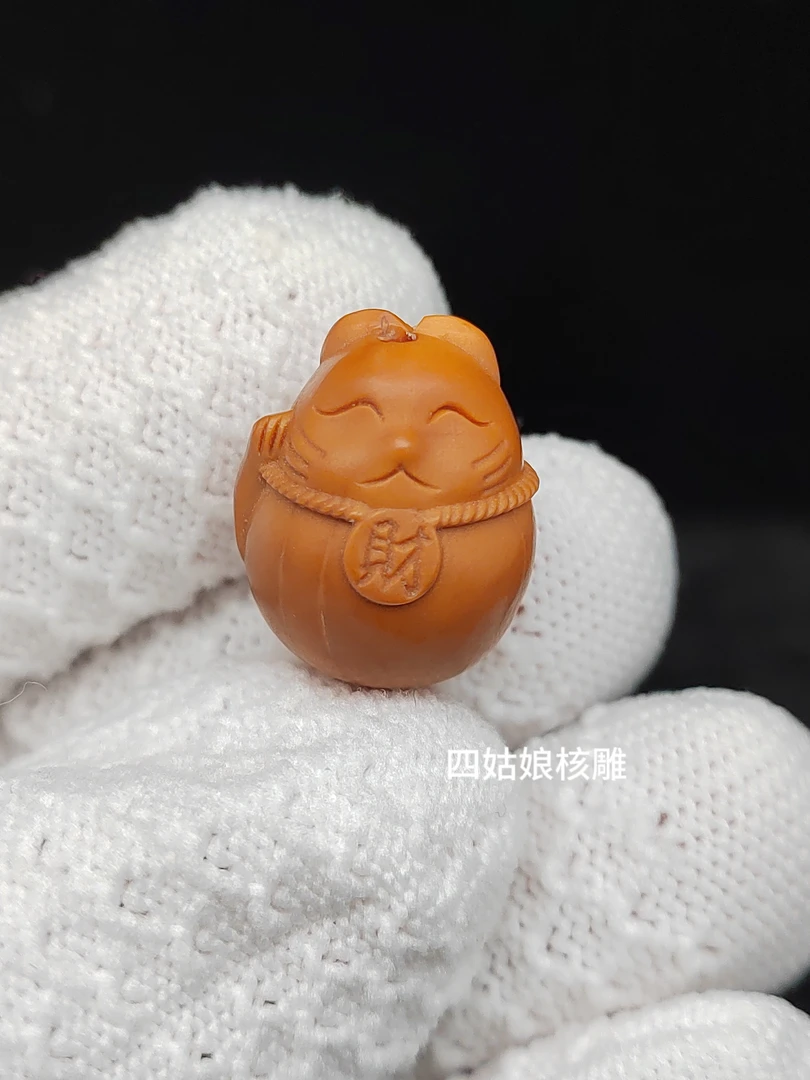 招财猫橄榄核单籽单粒挂坠小猫挂件小圆珠高抛手机链钥匙链