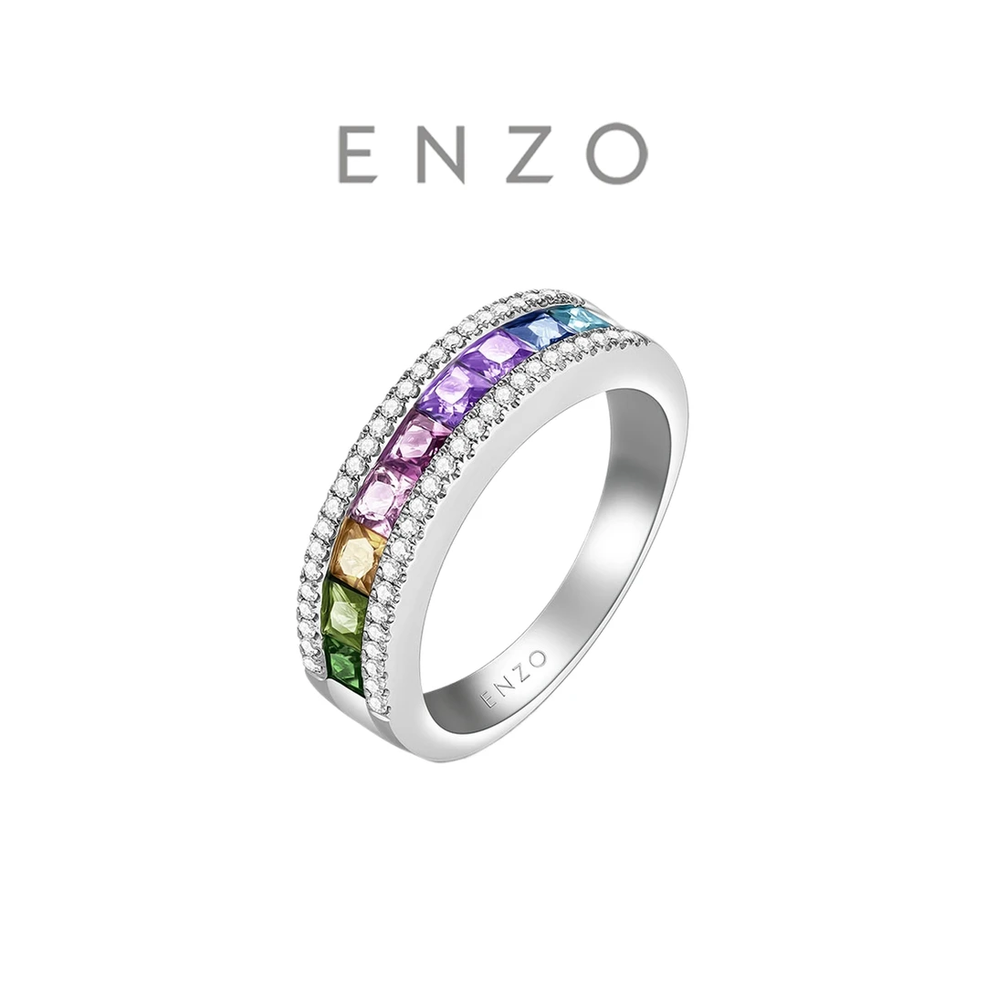 【周大福】ENZO「彩虹」18K金多彩宝石钻石戒指情侣@EZV7049