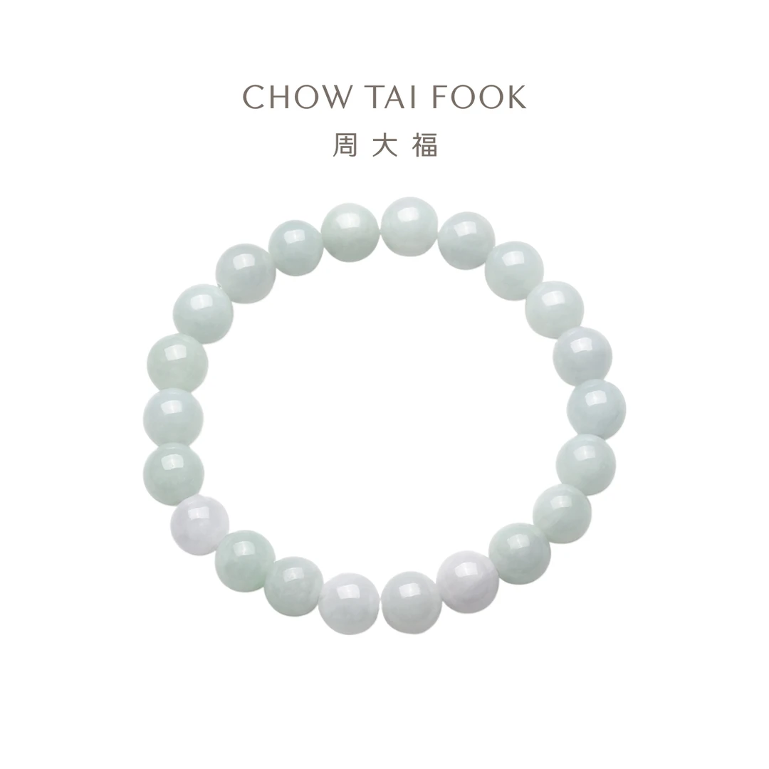 【周大福】简约珠宝首饰温润典雅翡翠玉弹力绳手链送礼@K63884