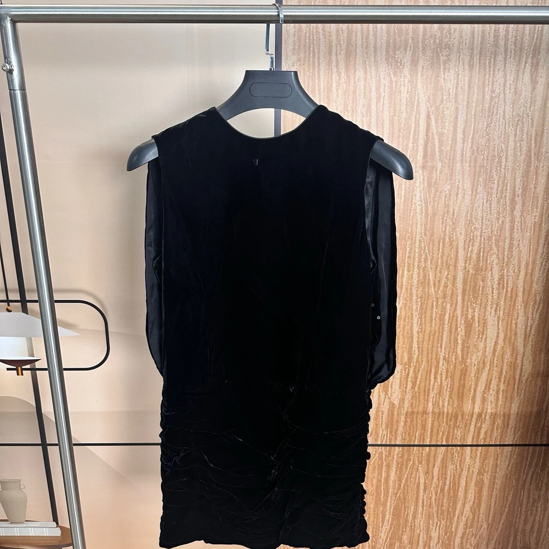 Saint Laurent SLP 圣罗兰 黑色天鹅绒褶皱半身裙 40码 98新