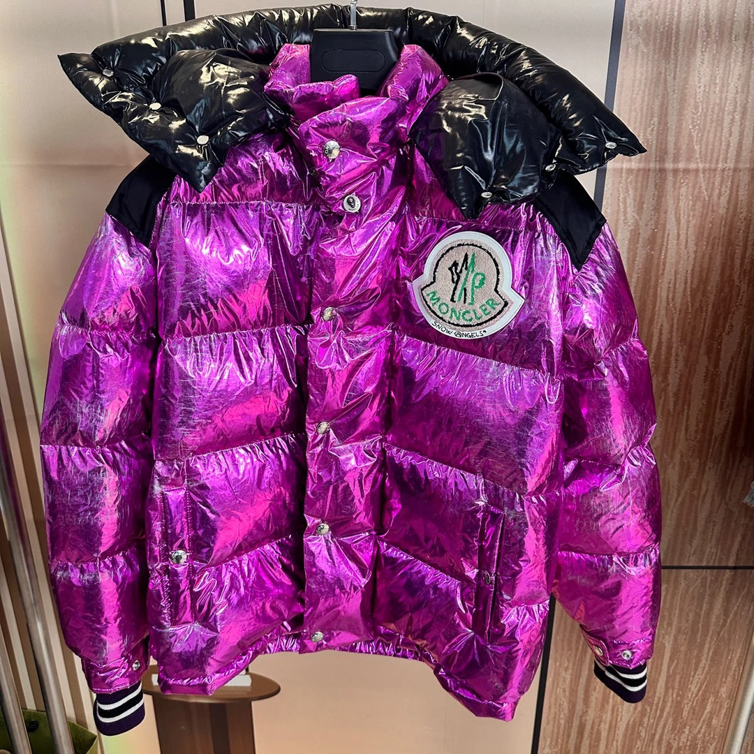 蒙口 Moncler x Palm Angels联名紫色亮面连帽做旧羽绒服0码 99新