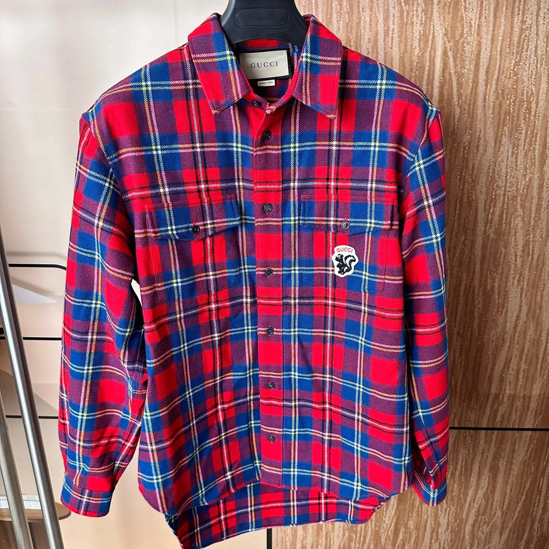 古驰 Gucci 刺绣松鼠格纹衬衫外套 48码 99新