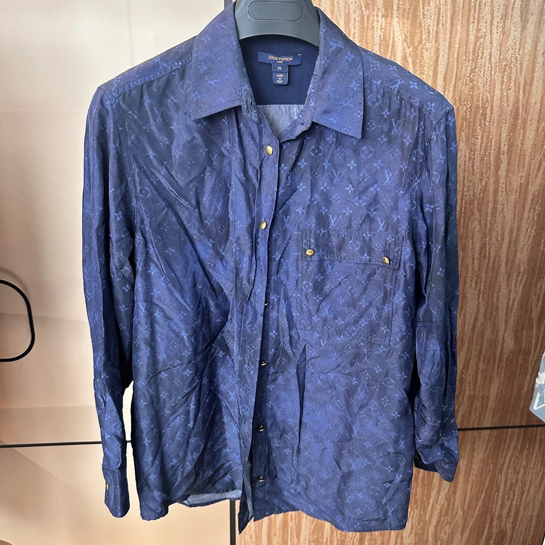 Louis Vuitton LV 路易威登 蓝色满印老花真丝衬衫 36码 99新