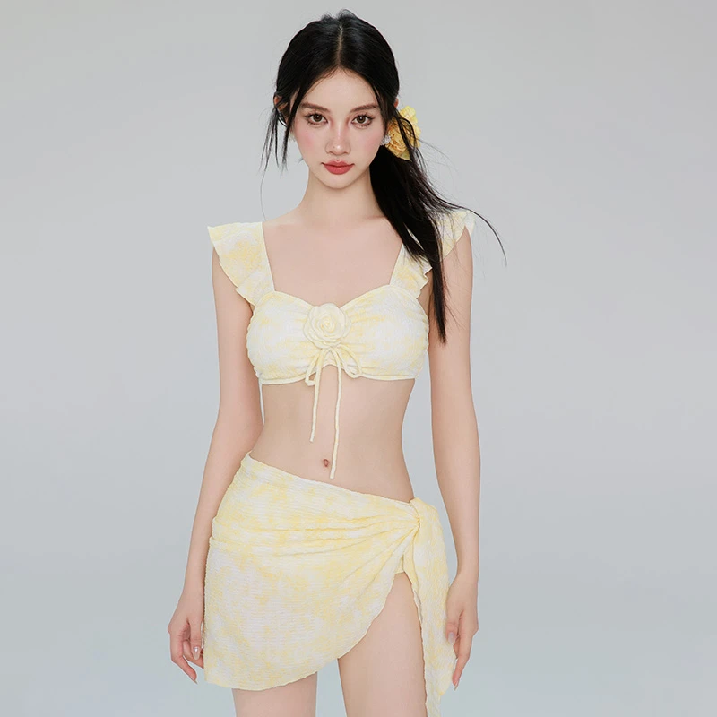 2024年新款网红高级感分体比基尼三件套小胸聚拢性感温泉游泳衣女