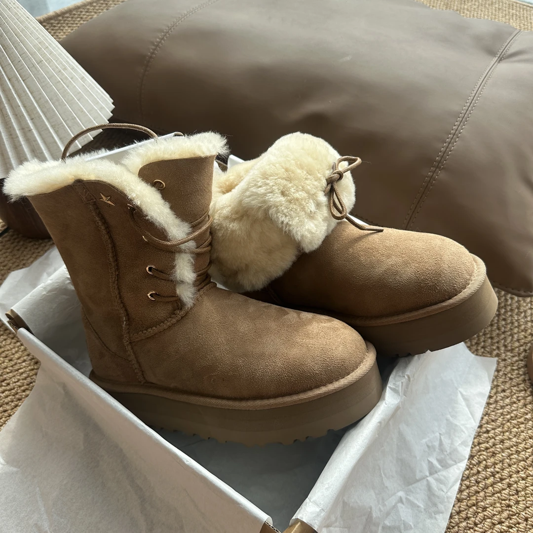河南桑坡星星女神款雪地靴中筒经典百搭休闲网红羊皮毛一体