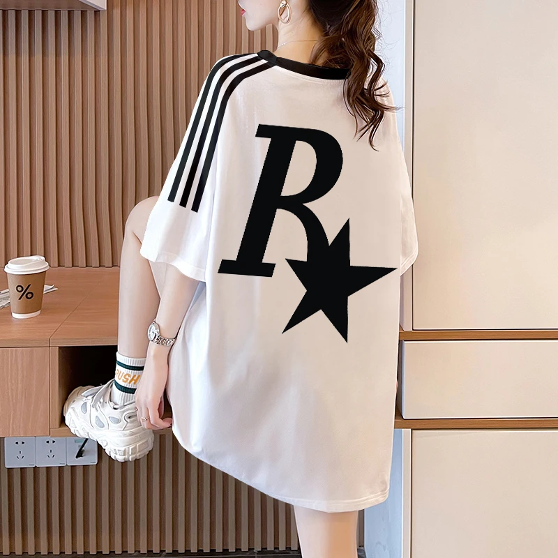 纯棉短袖T恤女装夏季大码韩版宽松中长款遮屁股休闲显瘦上衣潮