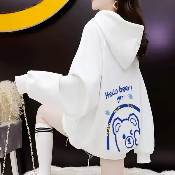 纯棉连帽卫衣外套女宽松慵懒风ins学生时尚上衣秋冬加绒加厚帽衫